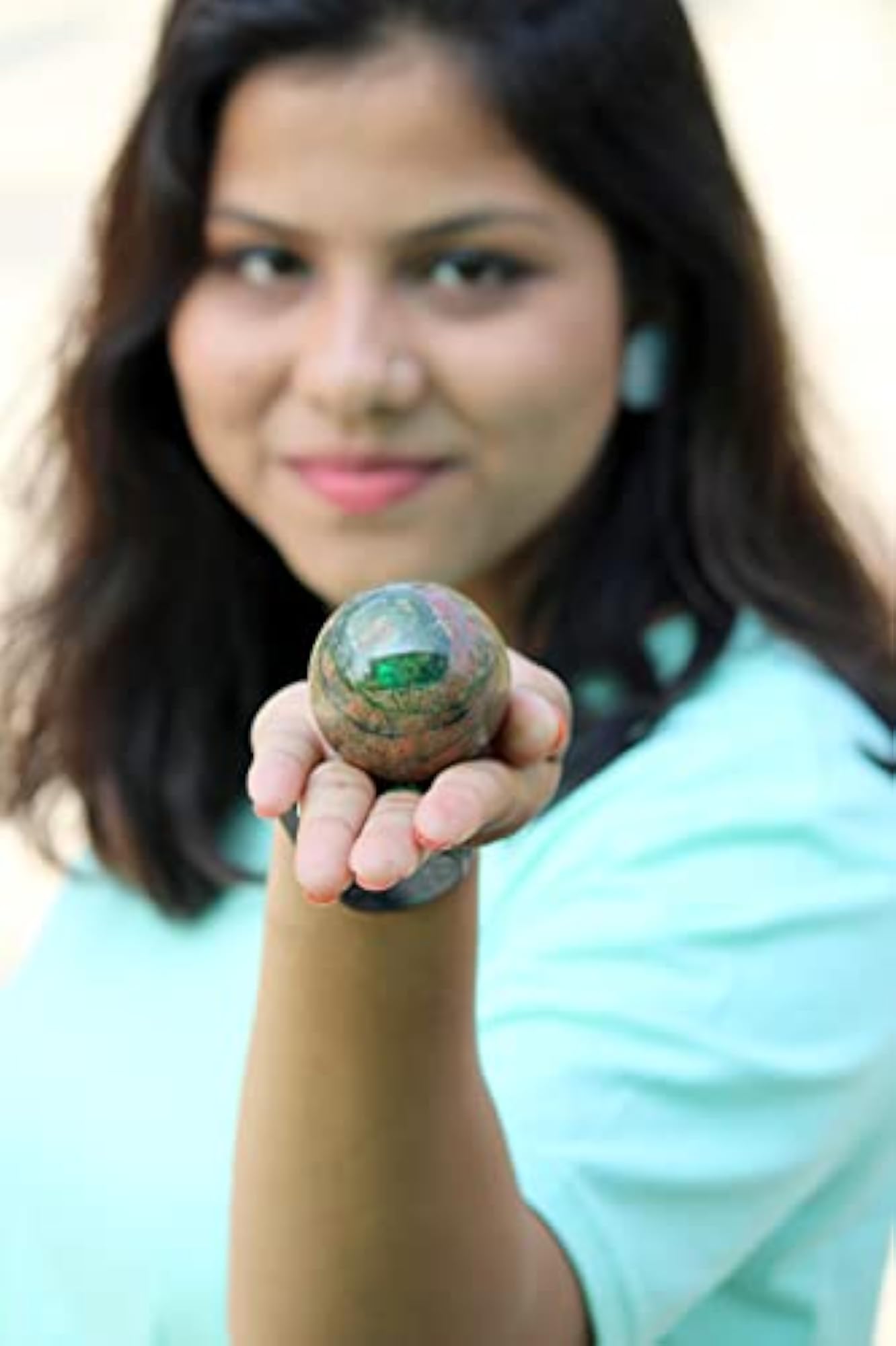 Jet Unakite Hand Carved Crystal Ball Sphere, Healing